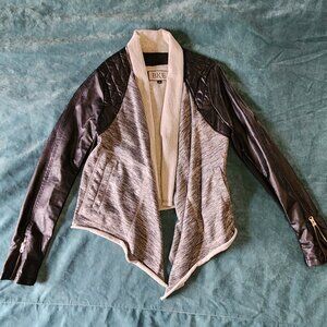 BKE faux leather asymmetrical moto cardigan